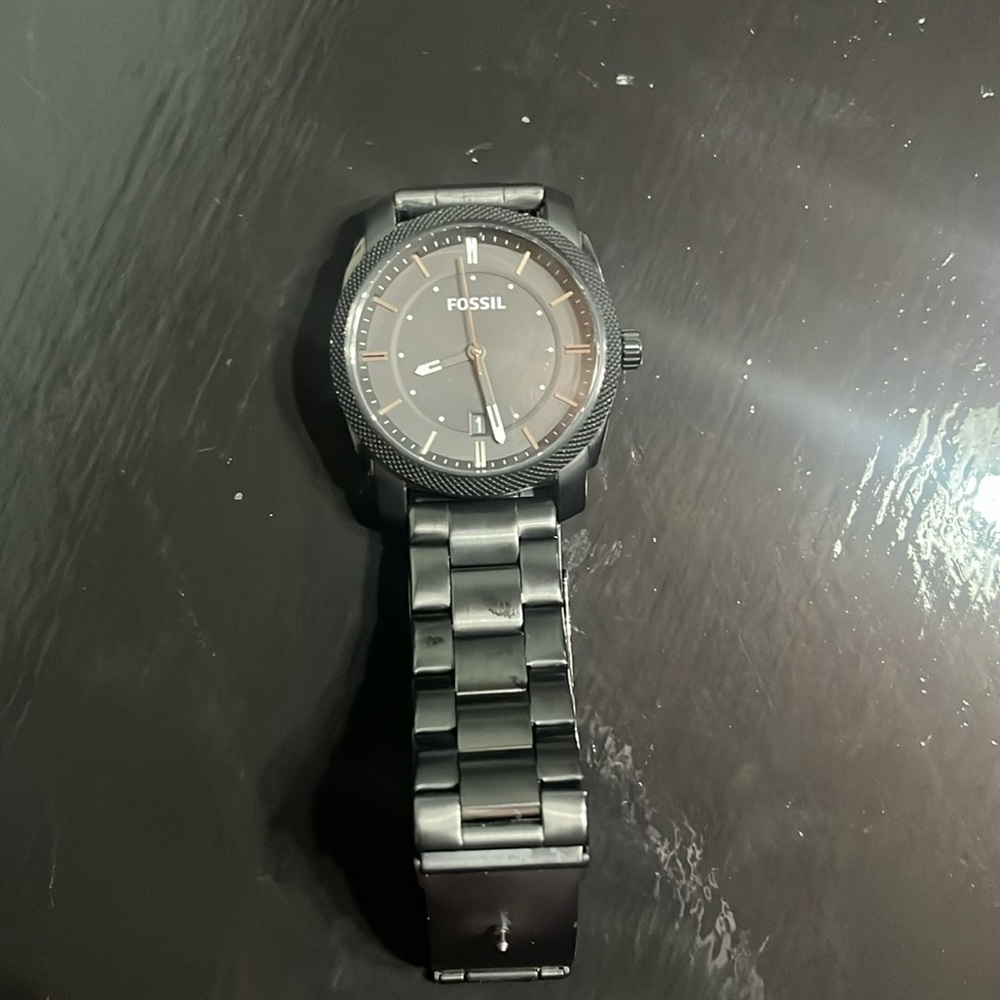 Black Fossil watch w. stainless steel links